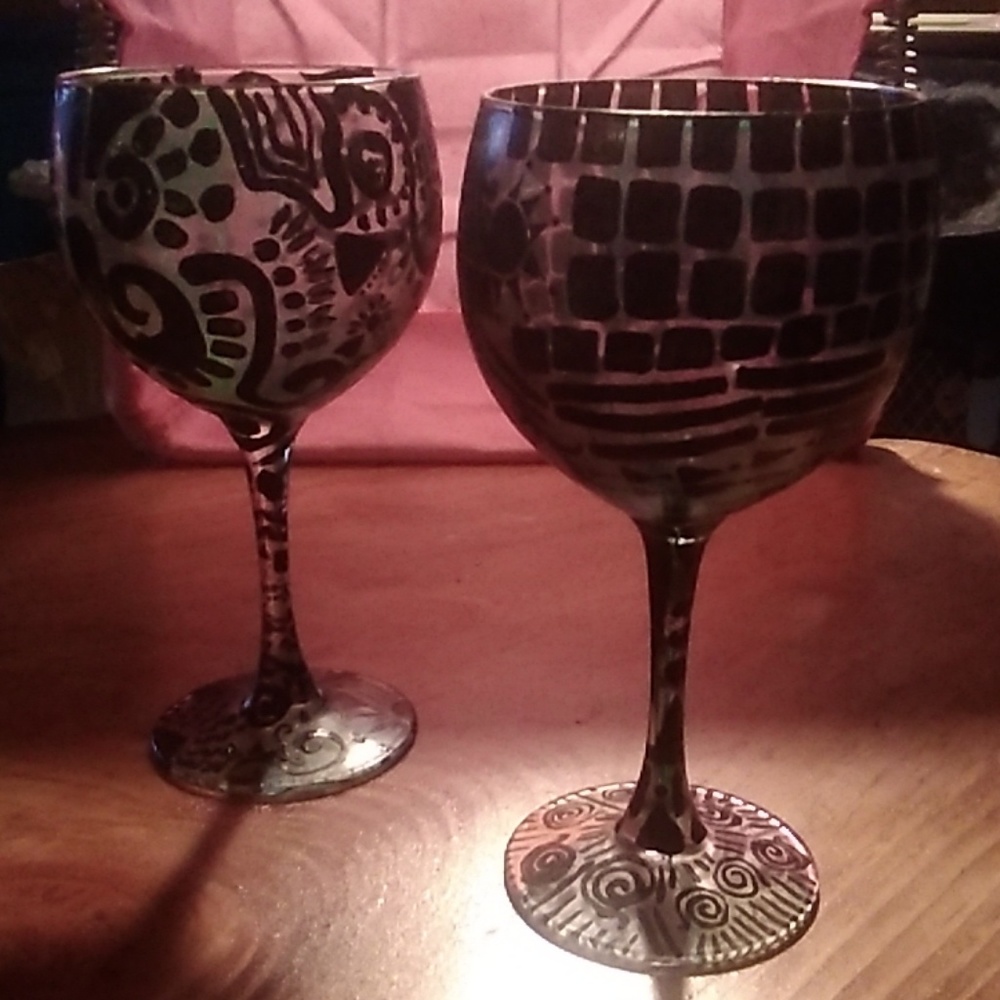 Beautiful transferware wine glasses